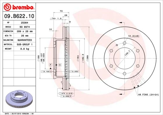 фото Тормозной диск brembo 09.b622.10