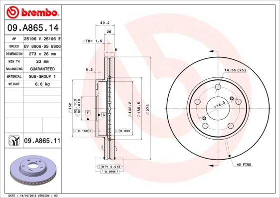 фото Тормозной диск brembo 09.a865.11