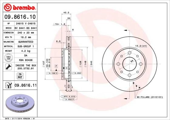 фото Тормозной диск brembo 09.8616.11