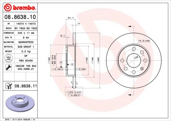 фото Тормозной диск brembo 08.8638.11