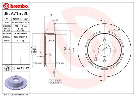 Тормозной диск brembo 08.A715.21