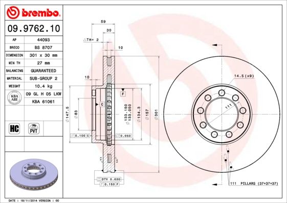 фото Тормозной диск brembo 09.9762.10