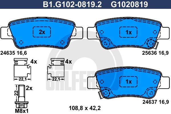 

Комплект тормозных дисковых колодок GALFER B1.G102-0819.2