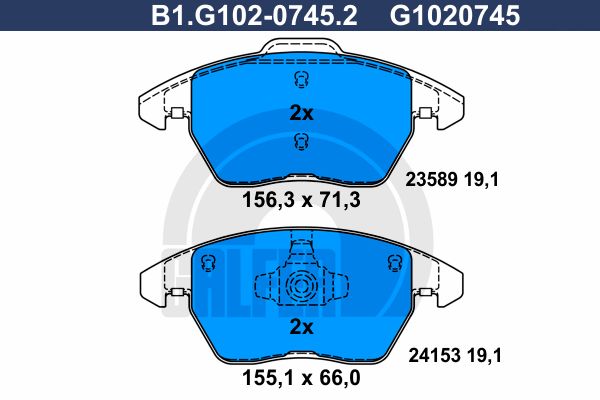 

Комплект тормозных дисковых колодок GALFER B1.G102-0745.2