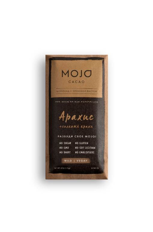 

Горький шоколад 72% Mojo Cacao с шоколадно-ореховой пастой со вкусом арахис