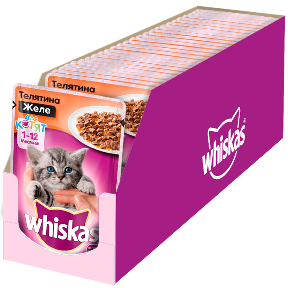 фото Влажный корм для котят whiskas желе с телятиной, 28 шт по 85г