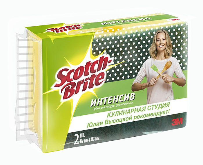 фото Губка 3m scotch-brite интенсив формованная для посуды 67 мм х 93 мм 2 штуки в упаковке