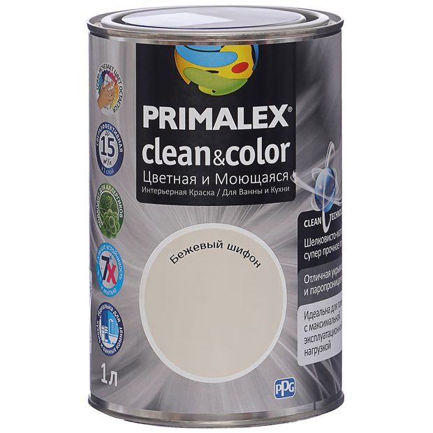 фото Краска для внутренних работ primalex clean&color 1л бежевый шифон, 420200