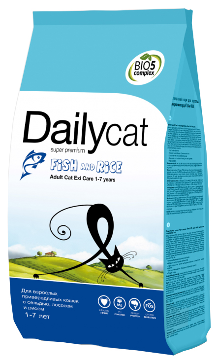 фото Сухой корм для кошек dailycat adult exi care 1-7 years, рыба с рисом, 0,4кг