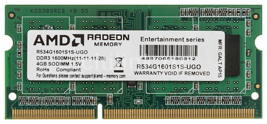 

Оперативная память AMD 4Gb DDR-III 1600MHz SO-DIMM (R534G1601S1S-UGO), Radeon R5 Entertainment