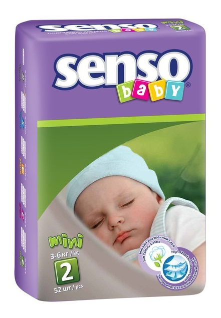 Подгузники для новорожденных Senso Baby Mini (3-6 кг), 52 шт.