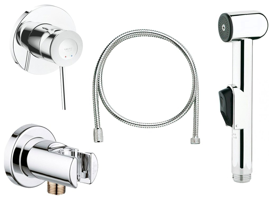 

Смеситель с гигиеническим душем Grohe BauClassic 124434, Серебристый, BauClassic 124434