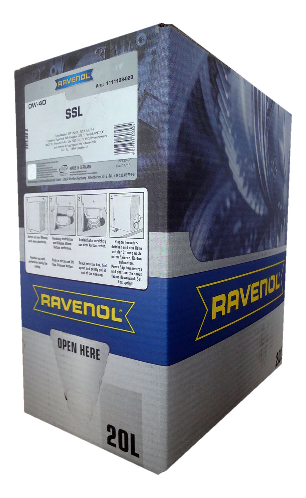 фото Моторное масло ravenol ssl ecobox 1111108-020-01-887 0w40 20 л