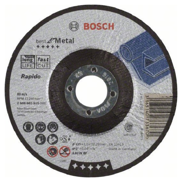 фото Диск отрезной абразивный bosch best по метл 125x1,0, вогн 2608603515