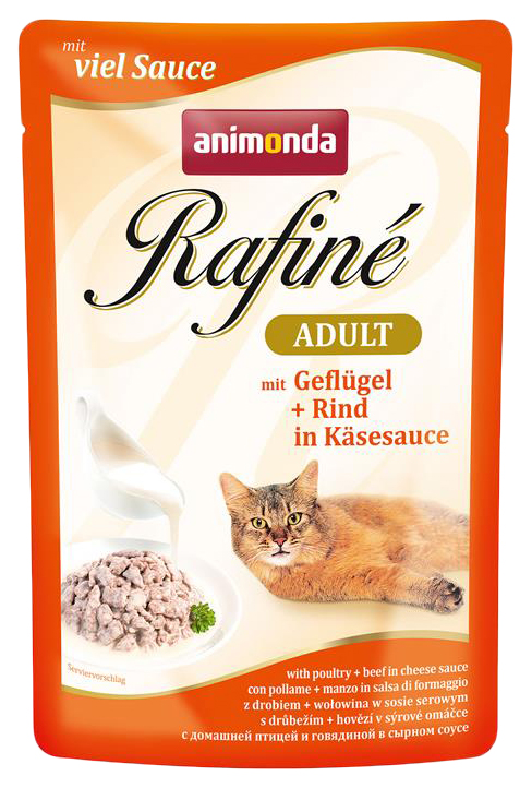 фото Влажный корм для кошек animonda rafine adult домашняя птица и говядина в сырном соусе 100г