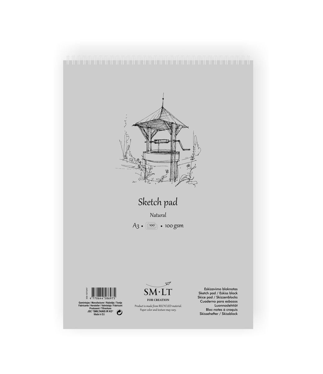 

Альбом на спирали для набросков Smiltainis "Sketch pad Natural", А3, 100 л