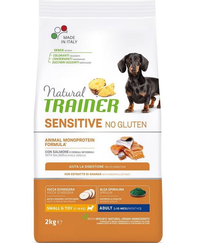 фото Сухой корм trainer natural sensitive no gluten adult mini с лососем для собак 2 кг