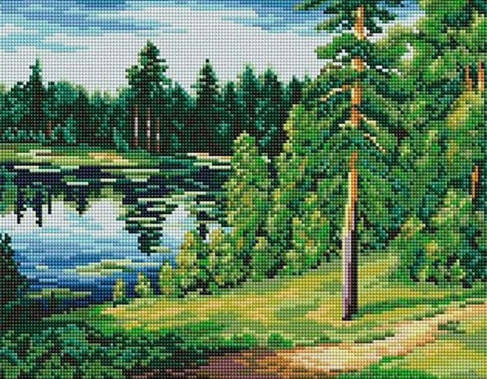 

Алмазная вышивка Painting Diamond Лесное озеро, 30x40 см, Лесное озеро