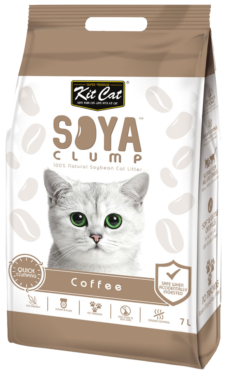 Комкующийся наполнитель Kit Cat SoyaClump Soybean Litter Coffee соевый, кофе,7 л
