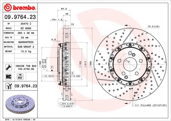 фото Тормозной диск brembo 09.9764.23