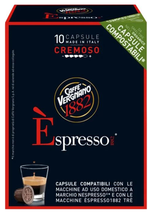 

Капсулы Vergnano e`spresso cremoso для кофемашин Nespresso 10 капсул, для кофемашины