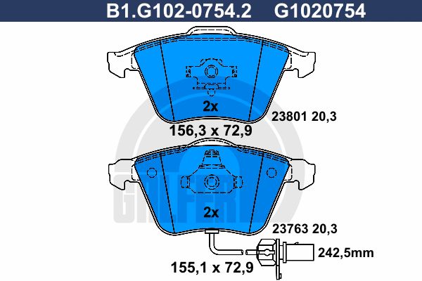 

Комплект тормозных дисковых колодок GALFER B1.G102-0754.2
