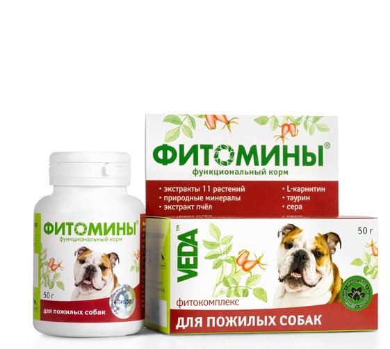 Функциональный корм для кошек VEDA Фитомины с фитокомплексом для пожилых собак, 100 табл