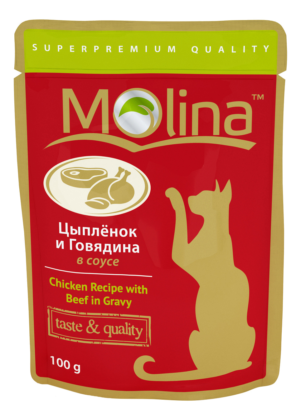 фото Влажный корм для кошек molina, с цыпленком и говядиной в соусе, 24шт по 100г