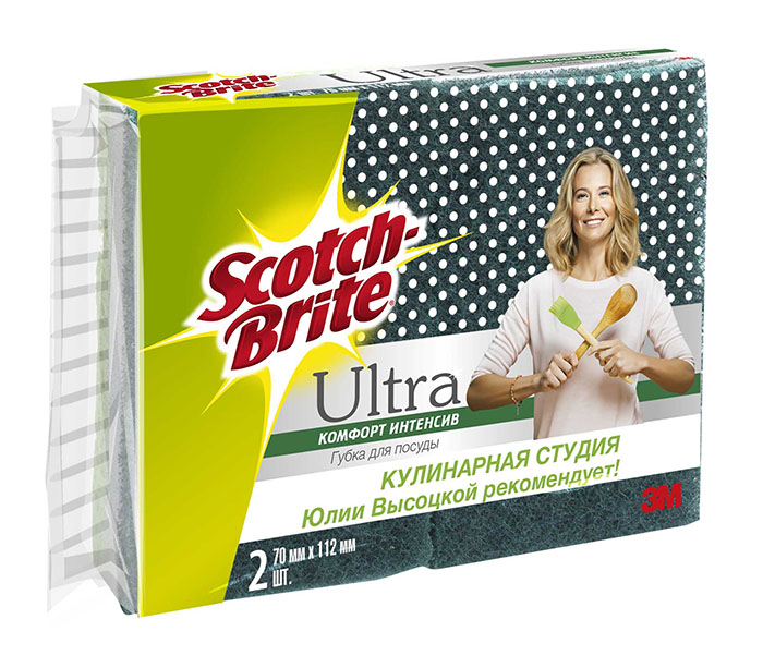 фото Губка 3m scotch-brite ultra комфорт интенсив для посуды 70 мм х 112 мм 2 штук в упаковке