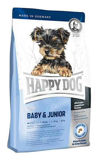 фото Сухой корм для щенков happy dog supreme baby&junior mini, мелкие породы, птица, лосось,4кг