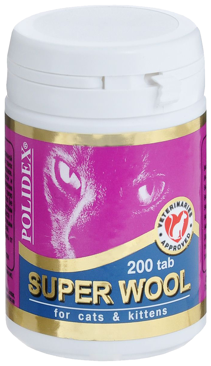 Витаминный комплекс для кошек Polidex Super Wool, 200 табл
