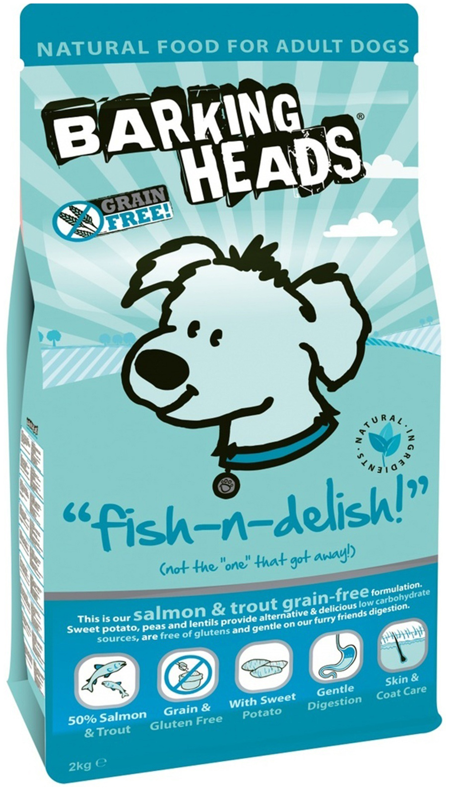 фото Сухой корм для собак barking heads adult fish-n-delish, лосось, форель и батат, 2кг