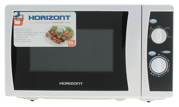 Микроволновая печь соло HORIZONT 20MW800-1378 белый, черный микроволновая печь соло horizont 23mw800 1379s серебристый