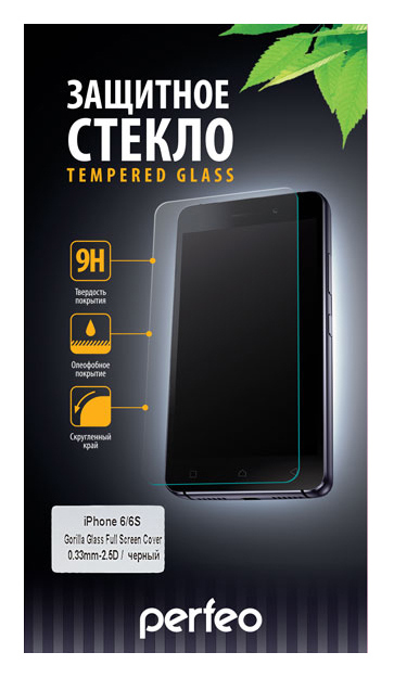 

Защитное стекло Perfeo Apple iPhone 6/6S черный 0,33мм 2,5D FULL SCREEN Gorilla (0037)