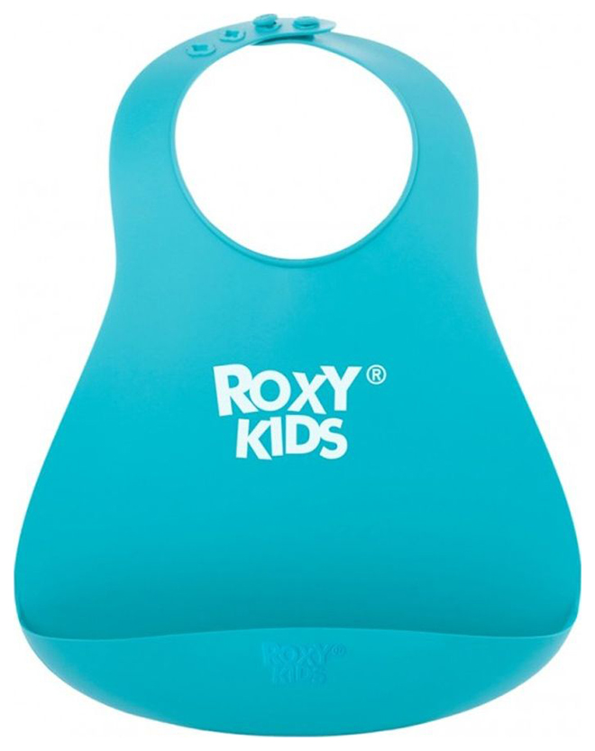 фото Нагрудник мягкий для кормления roxy kids с кармашком и застежкой, мятный