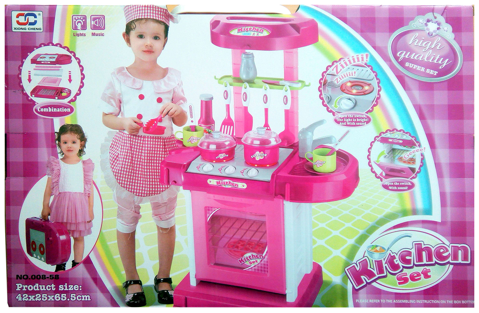 

Кухня детская XIONG CHENG Kitchen Set 008-58 42 см 22 предмета, Белый;розовый