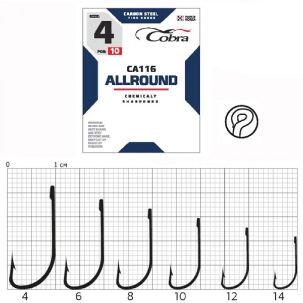 

Рыболовные крючки Cobra Allround CA116 №6, 10 шт., Allround CA116