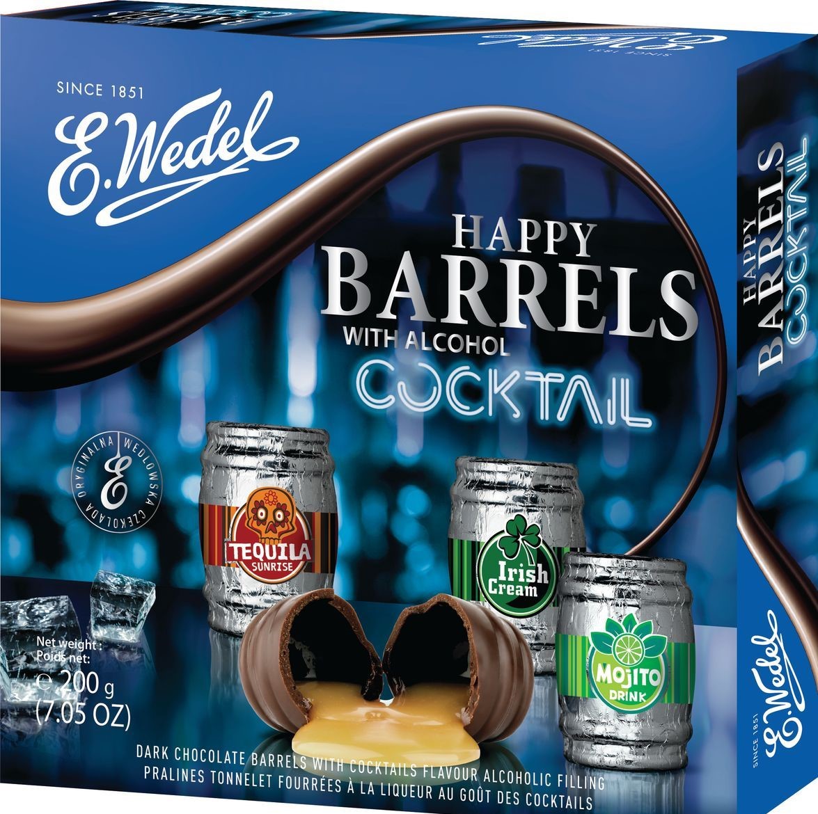 

Ассорти шоколадных конфет E.Wedel happy barrels с коктейльными начинками 200 г
