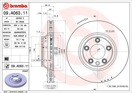 

Тормозной диск brembo 09.A063.11