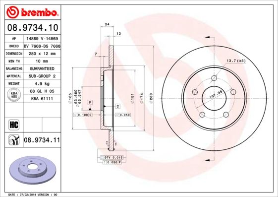 фото Тормозной диск brembo 08.9734.11