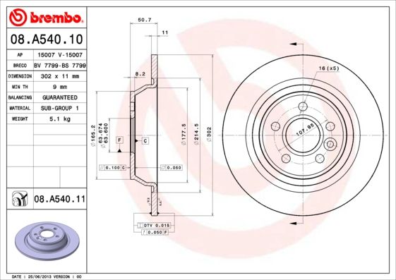 

Тормозной диск brembo 08.A540.10