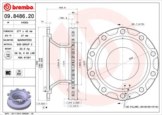 фото Тормозной диск brembo 09.8486.20