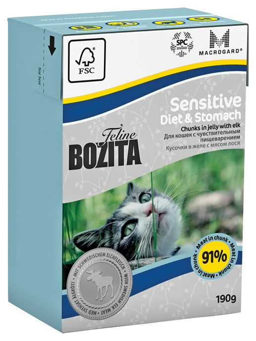 фото Консервы для кошек bozita feline sensitive diet & stomach с лосем в желе, 16шт по 190г