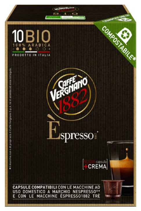 

Капсулы Vergnano e`spresso bio 100% arabica для кофемашин Nespresso 10 капсул, для кофемашины