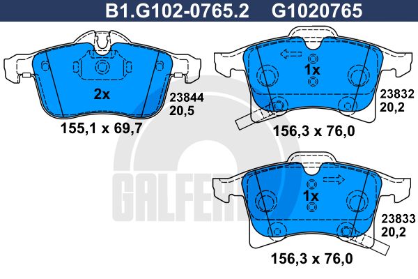 

Комплект тормозных дисковых колодок GALFER B1.G102-0765.2