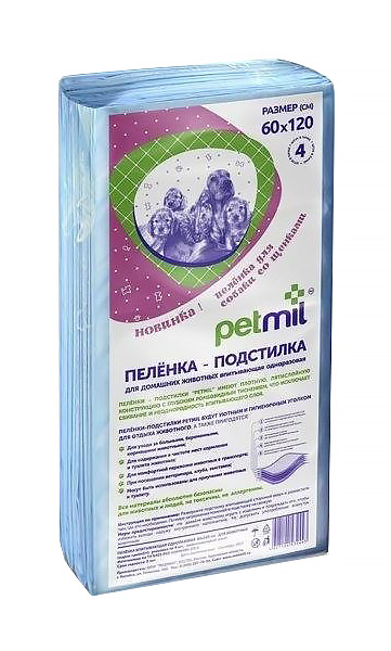 Пеленки для кошек и собак одноразовые Petmil 120 x 60 см, 4 шт