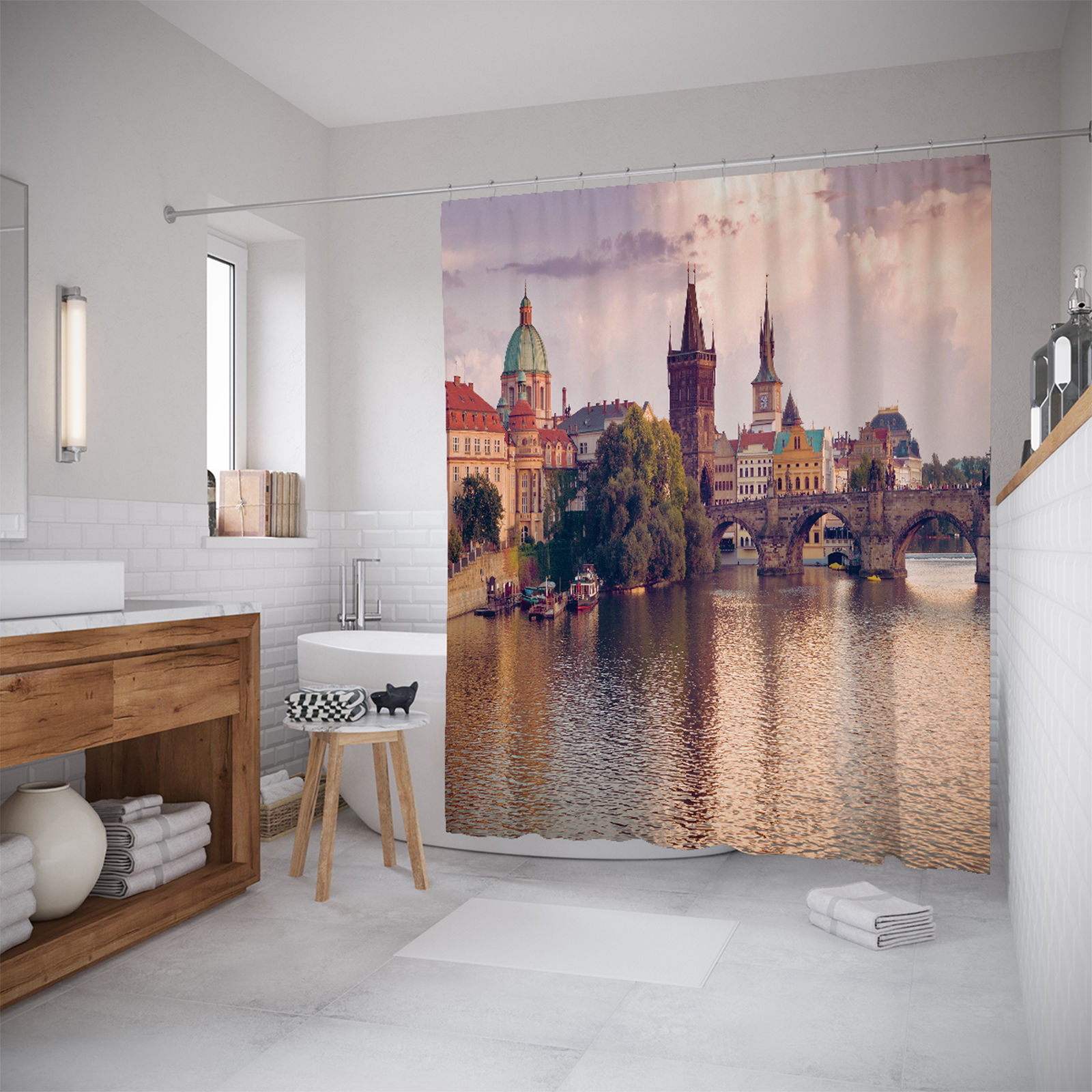 

Штора для ванной JoyArty «Старинные мост счастья» 180x200, Голубой