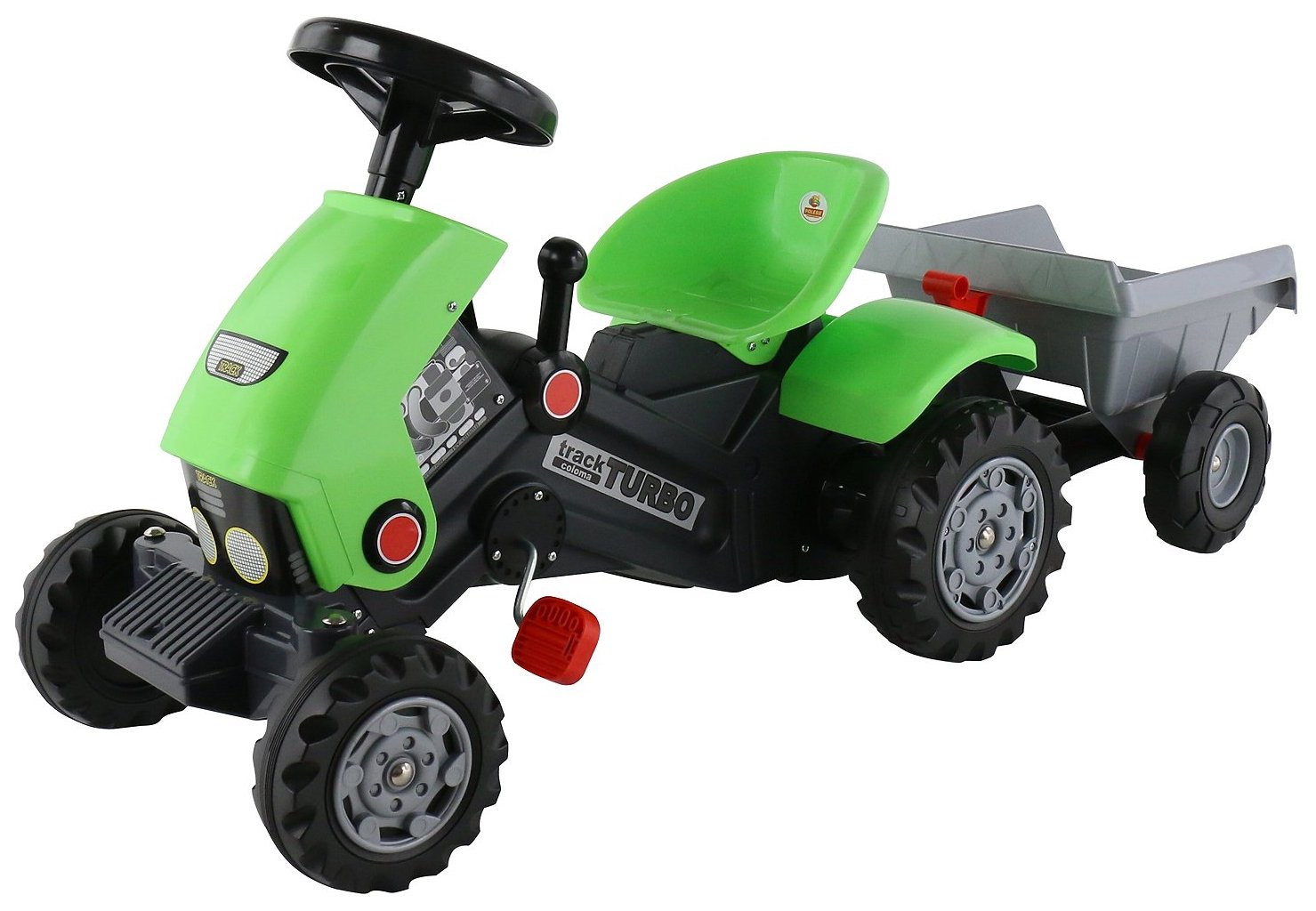 фото Каталка-трактор полесье с педалями turbo-2 с полуприцепом зеленый coloma