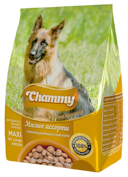 фото Сухой корм для собак chammy maxi, для крупных пород, мясное ассорти, 12кг