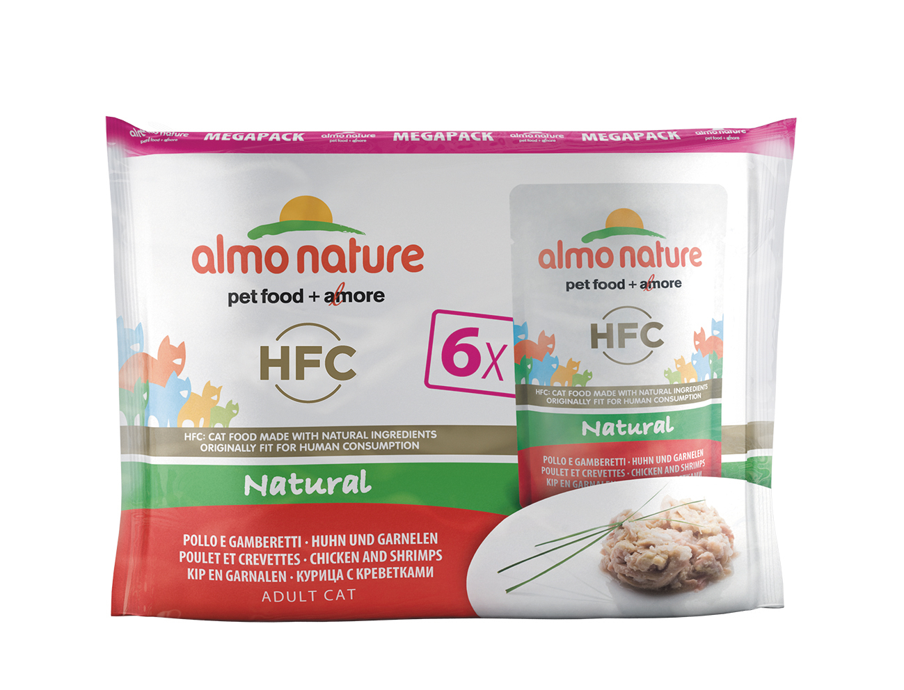 фото Влажный корм для кошек almo nature hfc natural, курица и креветки, 6шт по 55г